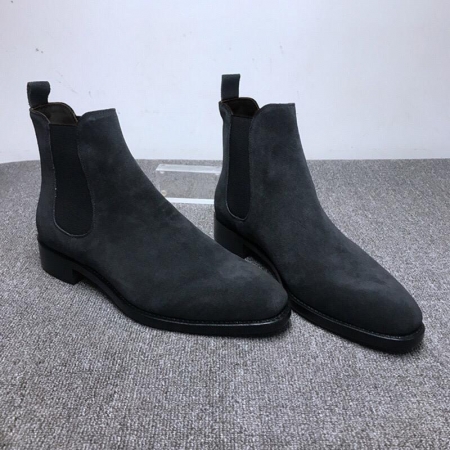 Black Mens Faux Suede Chelsea Boots High-top Pointed toe Ankle Boots Outdoor Walking Shoes Wear Resistant Casual Shoes